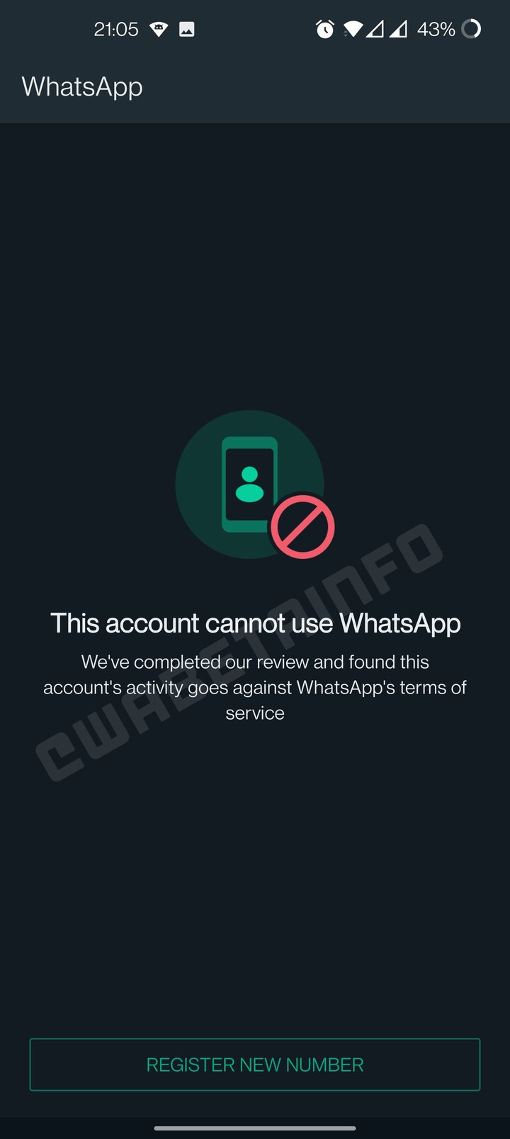 Print real da tela: Este número não pode usar o WhatsApp.
